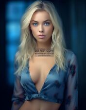 GORGEOUS SEXY BLOND MODEL IN BLUE TOP 11X14 FANTASY PHOTO picture