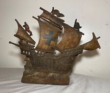 antique cold painted cast iron ship sail boat nautical table boudoir lamp light picture