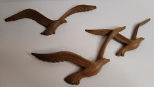 Homco MCM Faux Wood Wall Decor Flying Birds Seagulls Brown 2 Piece Set 1981 picture