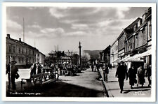 Trondheim Norway Postcard Kongens Gate Crowded Street c1930's Vintage RPPC Photo picture