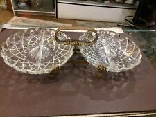 Vintage Antique French Crystal  Double Divided Vanity Trinket Dish Dore Gold 13” picture
