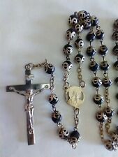 Vintage Catholic Black Capped Glass Rosary 21