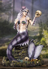 Large Sirens of The Seas Necromancer Gothic Mermaid Holding A Skull Figurine picture