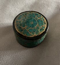 Vintage  Green Hand Painted Lacquered Paper Mache Trinket Box India picture