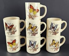 Retro Ceramic Cream Floral Butterfly Mugs - USA - Set of 7 picture