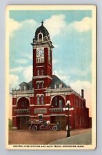 Rochester MN-Minnesota, Central Fire Station & Auto Truck, Vintage Postcard picture