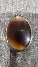  Vintage Dark Brown Oval Agate Stone Large Cabochon Locket Pendant picture
