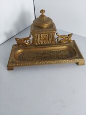 Vintage VICTORIAN BRASS Figural GREEK SPHINX Lion Lady STATUE Standish INKWELL picture