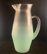 MCM Blendo Pitcher, Green Frost Fade with Gold band made by West Virginia Glass picture