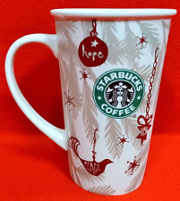 Starbucks 2010 Large Holiday 19 oz Coffee Mug Hope Peace Wish Handled Cup picture