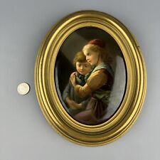 Antique German Painted Porcelain Plaque, Boy and Girl, After Murillo, 19th C. picture