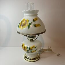 Vintage Gone with the Wind Glass Hurricane Lamp Milk Glass Yellow Flowers 16” picture