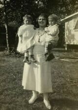 Woman With Glasses Holding Two Small Children B&W Photograph 2.5 x 4.25 picture
