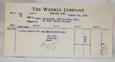1922 The Wehrle Company Newark Ohio Receipt picture