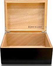 Large Wooden Box with Hinged Lid - Wood Storage Box with Lid - Black Wood Box... picture