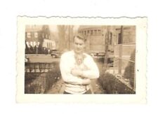 Vintage Photo Handsome Rugged  Man Holding Dog 1930's 1940's Found Art OPL56 picture