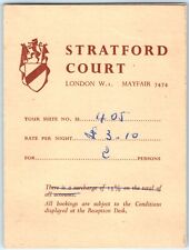 c1930s London, England Stratford Court Folding Hotel Guest Card Services Vtg C44 picture