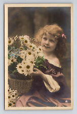 c1905 RPPC Young French Girl Daisy Flowers Hand Colored STEBBING Postcard picture