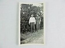 Vintage Black & White Snapshot Man Woman Standing Fruit Tree B&W Photograph picture