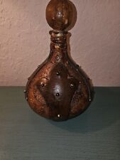 Vintage Mid Century Italian Carved Wood, Leather Decanter-Excellent picture