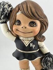 Vintage 1976 Hand Painted Ceramic Cheerleader Figurine Black and White 