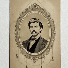 Antique CDV Photograph Charming Handsome Young Man Great Mustache & Hair Border picture