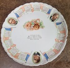 Nice Antique 1912 Calendar China Plate E. M. Lau Red Lion,Pa. Roses & Presidents picture