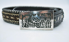 Chalmers Day Hopi Sterling Silver Overlay Kokopelli Belt Buckle w/Leather Belt picture