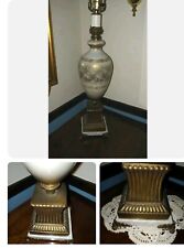 Vintage Hollywood Regency  Table Lamp Gold White Reverse Painted Marble Base MCM picture
