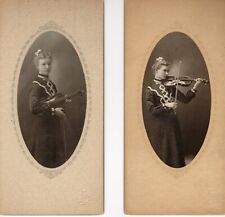 Two Antique Cabinet Type Cards of  Young Lady and her Violin, Paris, IL picture