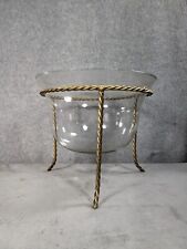 Vintage Twisted Gold Metal With Large Glass Dome Bowl 8