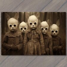POSTCARD Weird Creepy Vintage White Masks Cult Unusual Group Kids Fall picture