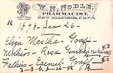 W.N. Noble Pharmacist 1898 New Milford Connecticut Receipt picture