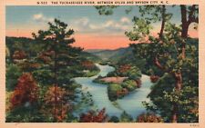 Postcard NC b/w Sylva & Bryson City Tuckaseigee River Linen Vintage PC K490 picture