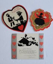 Lot 3 Vintage Silouette Valentines 1930s 1-Double Sided Sweet Messages  picture
