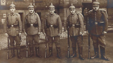 C.1910 RPPC Five Soldiers Uniform Rifle Bayonet Concerned Emotion Real Photo Vtg picture
