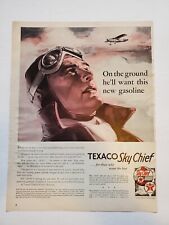 1939 Texaco Sky Chief Vintage Print Ad Fighter Pilot Plane In Sky picture