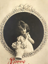 Vintage Belgium Postcard Beautiful Girl 1907 Flowers New Year with Belgian Stamp picture