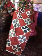 American Antique Large 1890s Patchwork Quilt Brown Blue Red #270B picture