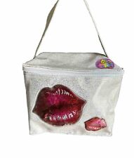 💋 RARE Vintage Lisa Frank Big Lips Kiss Me Silver Glitter Lunch Tote Bag (READ) picture