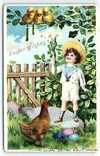 1907 EASTER WISHES RAPHAEL TUCK PATERSON NJ YOUNG BOY EMBOSSED POSTCARD P3319 picture