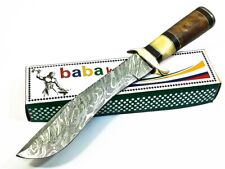 BABA CUTLERY RARE CUSTOM  ART DAMASCUS FULLER  BOWIE KNIFE BURL WOOD, BONE HANDL picture