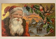 Santa Claus Country Scene Gold Vintage Antique Christmas Postcard 1908 picture