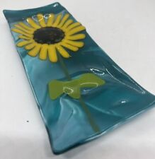 Sunflower 40; Fused Glass Art Glass Spoon Rest Original Handmade picture