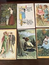 Romantic Love Couples Funny Antique Vintage Postcards ~ Lot of 6 picture