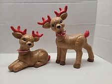 Vtg 80s Kimple Mold Christmas Ceramic Reindeer Figurines Quilted Hand Painted 2 picture
