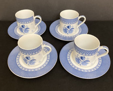 Andrea by Sadek Demitasse Cup & Saucers Set of 4 Blue & White Floral Ceramic Tea picture