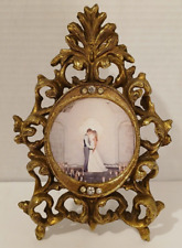 Antique Vintage 2.75 x 2.75 In Ornate Brass Photo Picture Frame Easel Back picture