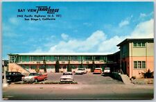 Vtg San Diego California AA Bay View Travel Lodge Motel Old Cars 1960s Postcard picture
