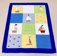 Handmade Boats Embroidered Hand Stitch Baby/Toddler Cotton Crib Quilt picture